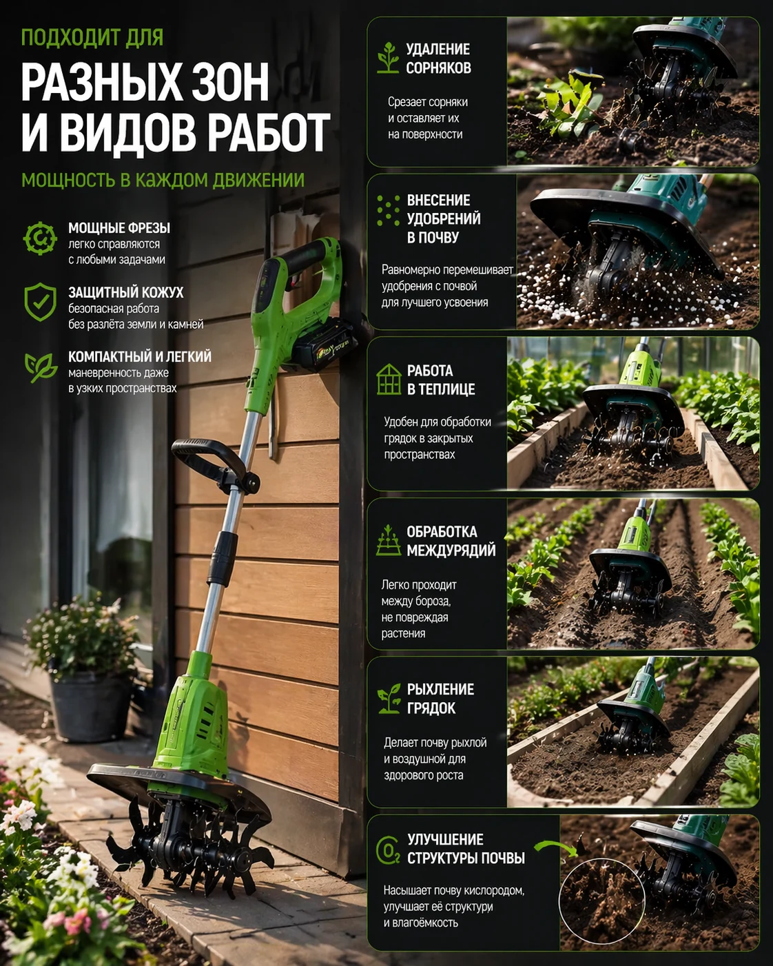 Сферы применения аккумуляторного культиватора